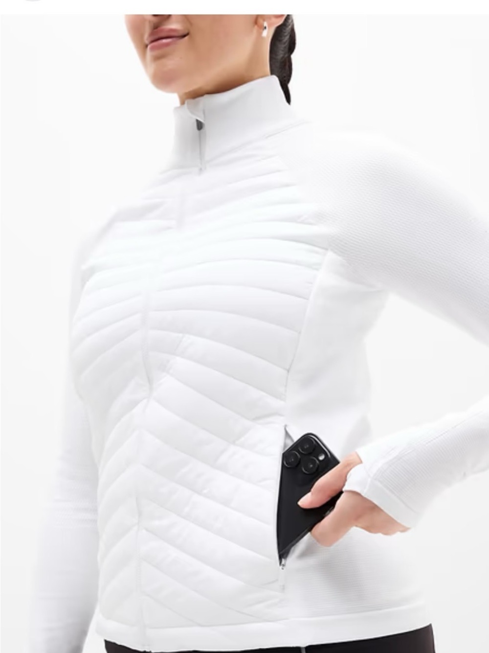 Athleta White Quilted Zip Jacket